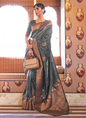 Grey Traditional Saree in Silk with Woven
