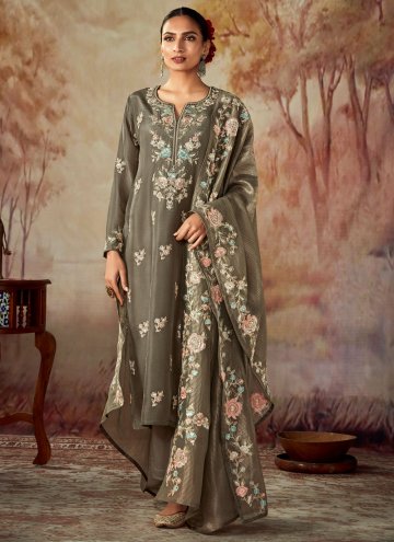 Grey Trendy Salwar Kameez in Silk with Embroidered