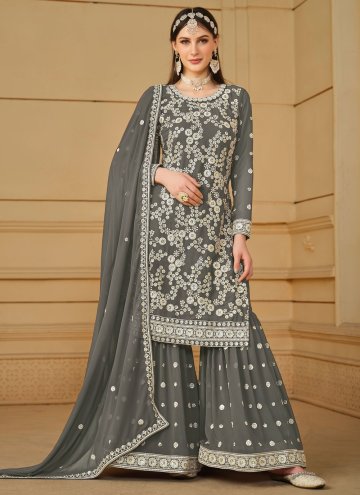 Grey Trendy Salwar Suit in Faux Georgette with Emb