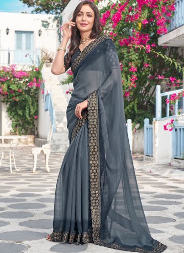 Grey Trendy Saree in Shimmer with Embroidered
