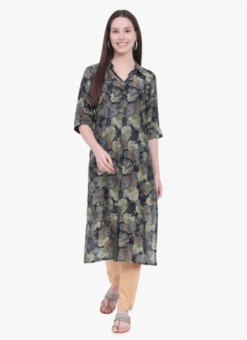 Grey Viscose Printed Party Wear Kurti for Casual