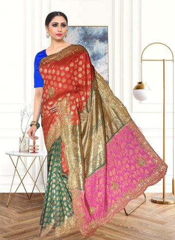 Hand Work Kanjivaram Silk Multi Colour Designer Saree