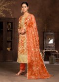 Hand Work Organza Orange Salwar Suit - 1