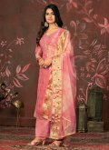Hand Work Organza Pink Palazzo Suit - 1