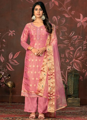 Hand Work Organza Pink Palazzo Suit
