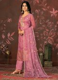 Hand Work Organza Pink Palazzo Suit - 1