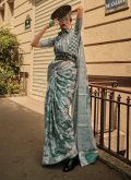 Handloom Cotton Classic Designer Saree in Grey Enhanced with Chikankari Work - 1