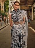 Handloom Cotton Contemporary Saree in Grey Enhanced with Chikankari Work - 1