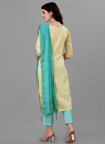 Handloom Cotton Salwar Suit in Cream Enhanced with Embroidered