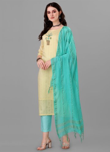 Handloom Cotton Salwar Suit in Cream Enhanced with