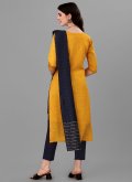 Handloom Cotton Trendy Salwar Kameez in Mustard Enhanced with Embroidered - 1