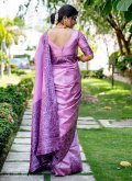 Handloom Silk Classic Designer Saree in Lavender Enhanced with Border - 2