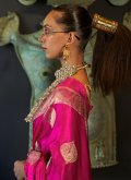 Handloom Silk Classic Designer Saree in Magenta Enhanced with Woven - 1