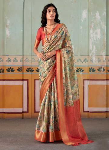 Handloom Silk Classic Designer Saree in Multi Colour Enhanced with Floral Print