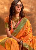 Handloom Silk Classic Designer Saree in Mustard Enhanced with Woven - 1