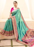 Handloom Silk Classic Designer Saree in Sea Green Enhanced with Jacquard Work - 1