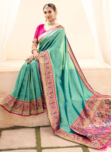 Handloom Silk Classic Designer Saree in Sea Green Enhanced with Jacquard Work