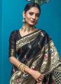 Handloom Silk Contemporary Saree in Black Enhanced with Woven - 1
