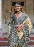 Handloom Silk Contemporary Saree in Black Enhanced with Woven - 2