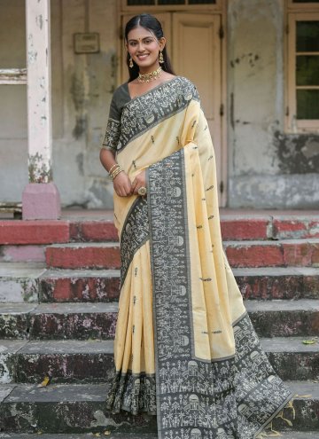 Handloom Silk Contemporary Saree in Black Enhanced