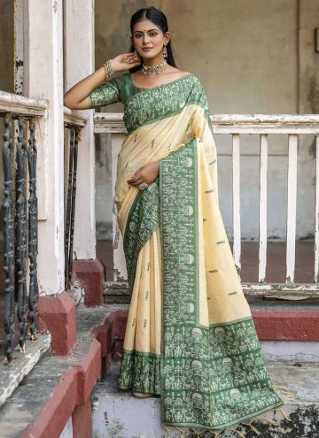 Handloom Silk Contemporary Saree in Green Enhanced