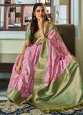 Handloom Silk Contemporary Saree in Lavender Enhanced with Floral Print - 3