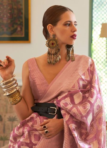Handloom Silk Contemporary Saree in Purple Enhanced with Multi