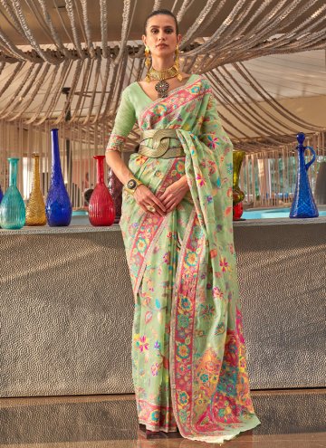 Handloom Silk Contemporary Saree in Sea Green Enha