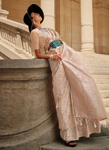 Handloom Silk Designer Saree in Beige Enhanced with Woven