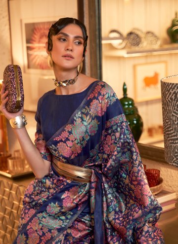Handloom Silk Designer Saree in Blue Enhanced with Woven