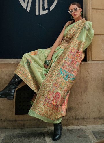 Handloom Silk Designer Saree in Green Enhanced with Woven