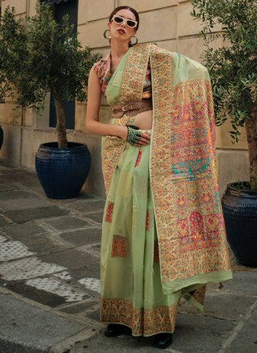 Handloom Silk Designer Saree in Green Enhanced wit