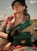 Handloom Silk Designer Saree in Green Enhanced with Woven - 1