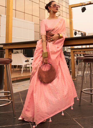 Handloom Silk Designer Saree in Pink Enhanced with