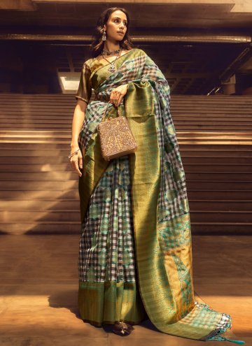 Handloom Silk Trendy Saree in Green Enhanced with 