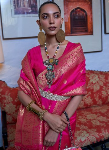 Handloom Silk Trendy Saree in Hot Pink Enhanced wi
