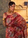 Handloom Silk Trendy Saree in Maroon Enhanced with Woven - 1