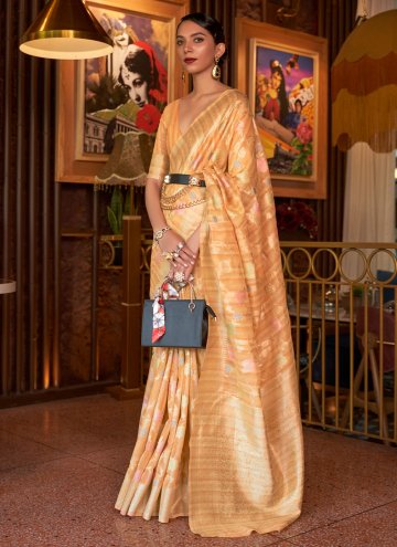Handloom Silk Trendy Saree in Orange Enhanced with