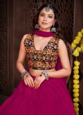 Hot Pink A Line Lehenga Choli in Crepe Silk with Embroidered - 1