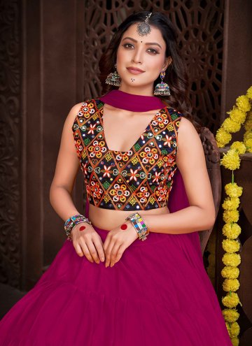 Hot Pink A Line Lehenga Choli in Crepe Silk with Embroidered