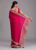 Hot Pink Art Dupion Silk Embroidered Contemporary Saree - 2