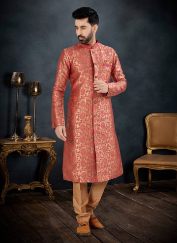 Hot Pink Banarasi Jacquard Embroidered Kurta Pyjama
