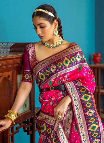 Hot Pink Banarasi Woven Classic Designer Saree for Engagement
