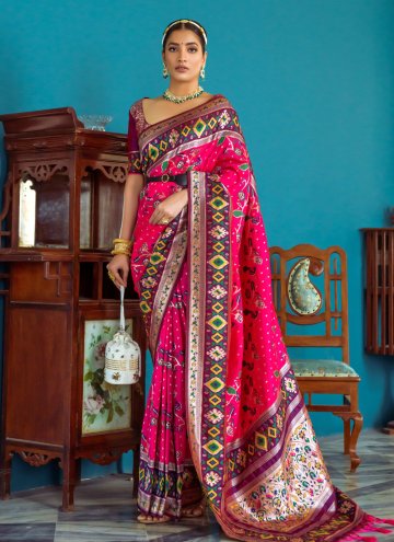 Hot Pink Banarasi Woven Classic Designer Saree for