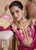 Hot Pink Chinon Border Salwar Suit for Engagement - 1