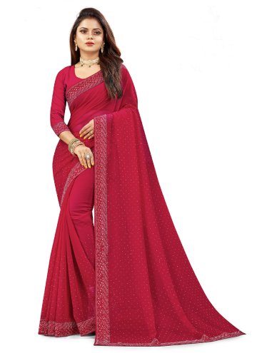 Hot Pink Classic Designer Saree in Georgette with 