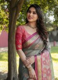 Hot Pink Classic Designer Saree in Organza with Woven - 1