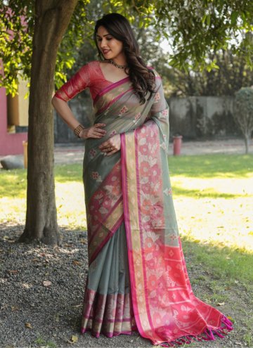 Hot Pink Classic Designer Saree in Organza with Woven