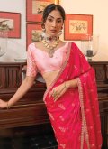 Hot Pink Classic Designer Saree in Satin with Embroidered - 1