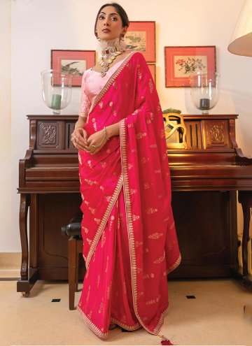 Hot Pink Classic Designer Saree in Satin with Embroidered